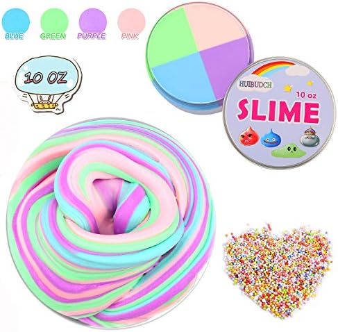 Huibudch Rainbow Slime Fluffy Slime Floam 10 OZ Slime 4 Colors Jumbo Slime Stress Relief Toy Keep Your hands Busy With 4 Colors 10 OZ(Blue Pink Green Purple)