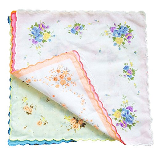 COCOUSM Womens Vintage Floral Print Cotton handkerchiefs Bulk