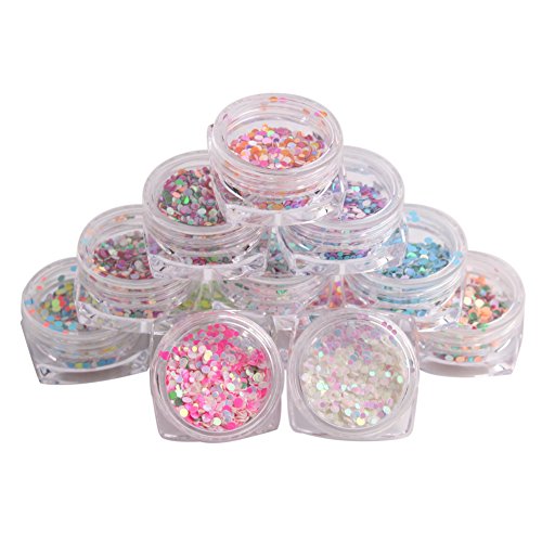 WOKOTO 12 Box 1mm 2mm 3mm Mixed Color And Size Confetti Nails Shiny Round Ultrathin Sequins Nail Art Decoration Set