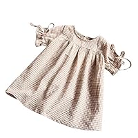 Muxika Summer Toddler Kids Baby Girl Bowknot Plaid Tops Party Princess Mini Dresses (2-3T, Khaki)