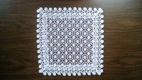 Square Doily or Placemat with Country Flowers and Lace, Size 16.5 x 16.5 inches
