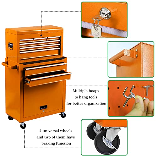 8Drawer Rolling Tool Chest, Big Tool Box with 4 Wheels, Detachable