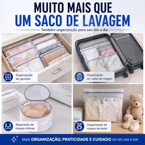 Kit 10 Sacos para Lavar Roupas Delicadas na Máquina, Reutilizável com Zíper Reforçado Proteção Total Contra Danos e Desgaste Ideal para Roupas Delicadas