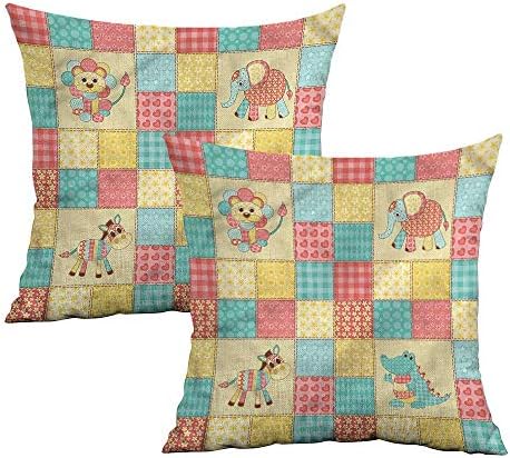 Khaki home Kids Square Pillowcase Protector Africa Animals Patchwork Style Square Pillowcase Covers Cushion Cases Pillowcases for Sofa Bedroom Car W 16" x L 16" 2 pcs