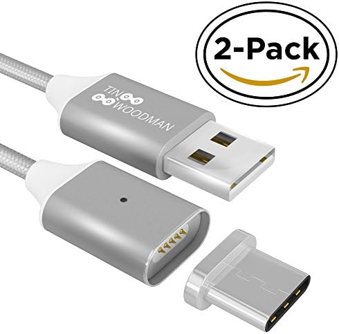 Magnetic USB Type C Charging Cable – Set of 2 Braided Nylon Cables &amp; 2 Connectors – Strong Magnets for Auto Aim – 3.3 ft Length – Reversible Pins with Both Magnetic Elements – Anti-Tangle(silver)