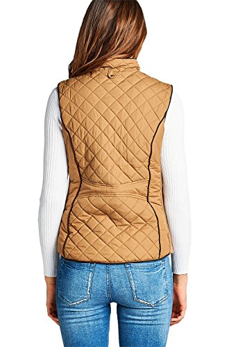 Active USA Quilted Padding Faux Shearling Lined Vest (Camel-Small)