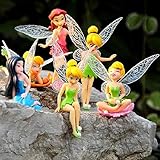 DAMEING 6PCS Miniature Flower Fairy Girls Tinkerbell Fairies Cake Toppers Garden Landscaping Flowers Ornaments Cupcake Topper Figurine Decoration for Kids Birthdays