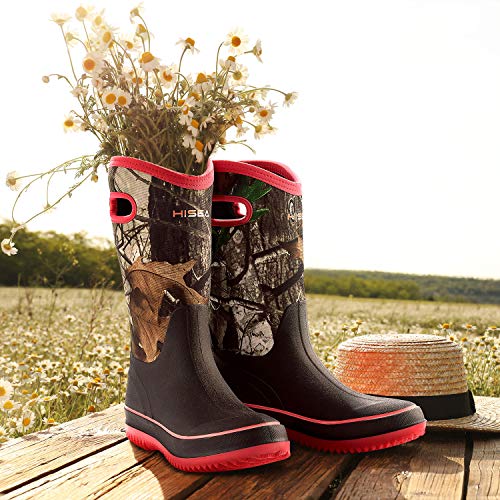 HISEA Rain Boots for Women Mid Calf Rubber Boots Waterproof Neoprene