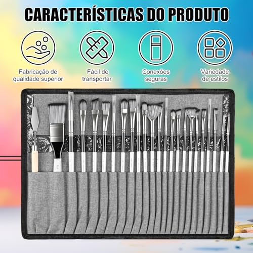24 pcs Kit Pincel Pintura, Kit Pincel Artístico, Pinceis para Pintura, kit 24 Pincel Profissionais Pintura Óleo, Conjunto de Pincéis, Pincel para Aquarela, Escova de Madeira