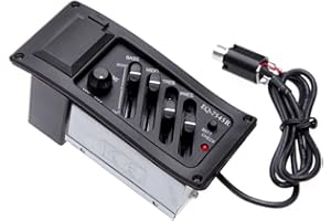 Guitar Piezo Pickup with 4 Band Preamp EQ-7545R - Equalizer Amplifier Tuner for Acoustic Guitars (Black)