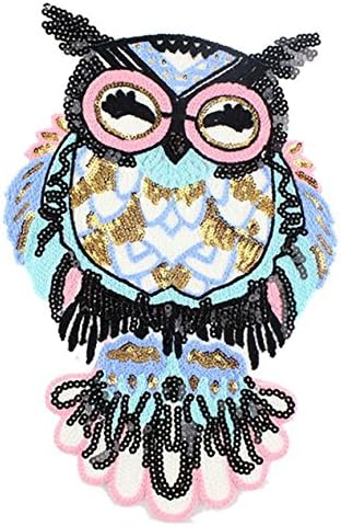 Lumanuby Decals Sequins Embroidered Badge Iron Sew On Applique Motif Patch DIY Large Owl Towel Embroidery Hand Knitted Sweater Cloth Paste Hole Patch Sewing Decorative Decals