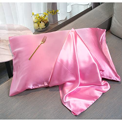 Satin Pillowcase for Hair and Skin, Besititli Super Soft Satin Silky Pink Pillowcases with Envelope Closure 20x40inchs Set of 2