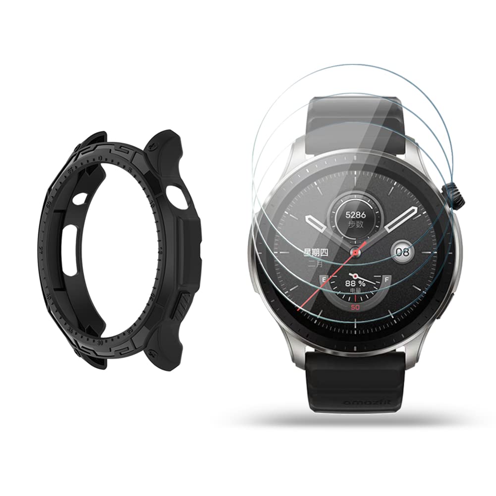 Photo 1 of HUADU Watch Screen Protector Compatible for Amazfit GTR 4, Tempered Glass Film Anti Scratch High Definition Full Coverage and Soft TPU Protective Case