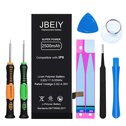 2500mAh Battery Compatible with iPhone 6, JBEIY Super High Capacity Replacement Battery New 0 Cycle, with Complete Replacement Tool Kits and Instructions -1 Year Warranty 2500mAh Battery Compatible with iPhone 6, JBEIY Super High Capacity Replacement Battery New 0 Cycle, with Complete Replacement Tool Kits and Instructions -1 Year Warranty