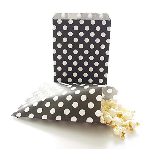 AKOAK 50 Pcs 5 x 7 Inches White Polka Dot Black Paper Bags,Holiday Wedding Christmas Favor Candy Treat Bags