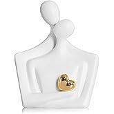 LCCCK Porcelain Romantic Couple Figurines Statue White Aesthetic Decorations Hugging Couple Sculptures - Modern Ceramic Sculpture Home Accents for Living Room Bedroom Coffee Table, Desktop, Bookshelf