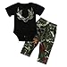 ITFABS 2pcs Baby Boy Girl Pants Sets Black Short Sleeve Romper + Camouflage Pants Outfits Clothes (70(0-6months), Green)