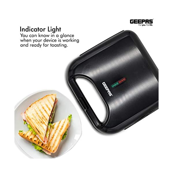 Geepas-800W-2-Slice-Sandwich-Maker-Cooks-Delicious-Crispy-Sandwiches-Cool-Touch-Handle-Automatic-Temperature-Control-and-Non-Stick-Plate-Breakfast-Sandwiches-Cheese-Snack-2-Years-Warranty Geepas Toastie Maker | 2 Slice Sandwich Toaster, Cooks Delicious Crispy Sandwiches | 750W, 2 Slice Sandwich Press | Cool…