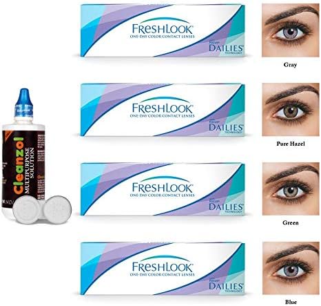 VisionsIndia Freshlook Daily Contact Lens Zero Power Combo Pack (Blue and Grey and Green and Hazel) 40 Lens Pack