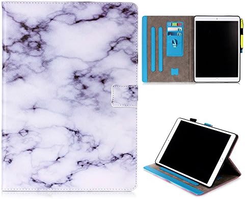 New iPad Case Smart Leather Case - UNOTECH Card Slot Protective Case with Pen Holder Wake/Sleep Function for New iPad Pro 10.5 2017, White marble