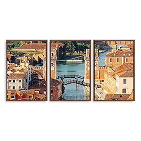3 Piece Framed Canvas Wall Art for Living Room, Bedroom Italy City Landscape Canvas Prints for Modern Home Decoration Ready to Hang - 16"x24"x3 Panels