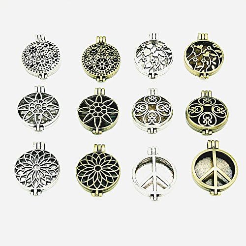 12PCS Locket + 12PCS Pads 30mm Mix Round Vintage Bronze Silver Locket Essential Oil Aromatherapy Diffuser Pendant Charms Necklace CHLCF