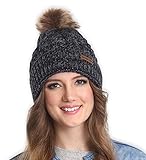 Brook + Bay Faux Fur Pom Pom Beanie - Stay Warm & Stylish with Thick, Soft & Chunky Winter Cable Knit Beanie Hats for Women - Serious Beanies for Serious Style
