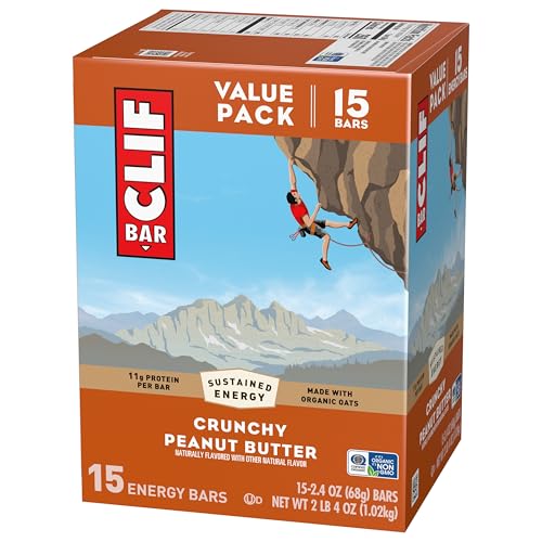 CLIF BAR – PROTEIN BARS – CRUNCHY PEANUT BUTTER – MADE WITH ORGANIC OATS – ENERGY BARS – NON-GMO (15 PACK)