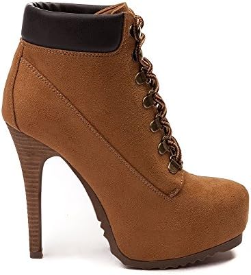 Shi Shi La Womens Randee Hiker Stacked High Heel Boot (9 US M, Tan Brown)