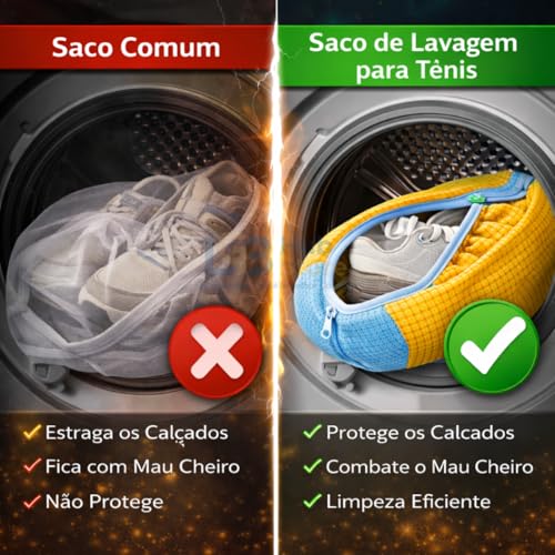 Bolsa para Lavar Tênis na Máquina Zíper Reforçado Proteção Interna Acolchoada Saco Reutilizável Protege Tênis e Lavadora