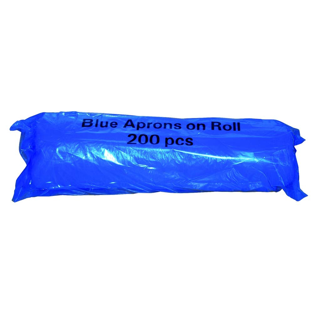 Premium Quality Disposable Polythene Aprons On Roll, 69cm x 117cm, Blue, Pack of 200 - Perfect for Everyday USE for Shops, Work Place, Hair Dresser, Restaurant, Clinic, School, ONE SIZE FITS ALL