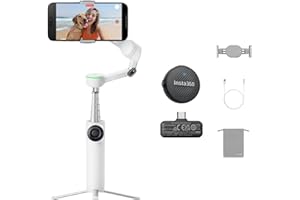 Insta360 Flow 2 Pro Mic Bundle White - Foldable AI Phone Gimbal, Track in 200+ iOS Apps, Multi-Person & 360 Pan Tracking, Built-in Tripod/Selfie Stick, iPhone/Android Stabilizer