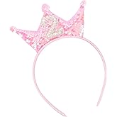 Jaciya Pink Headband Sequin Headbands for Girls Sparkling Tiara Pearl Hairband Birthday Head Band Princess Party Decorations (2nd birthday headband)