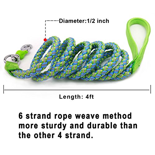 Mycicy 4 ft Green Reflective Dog Leash, Perfect Heavy Duty Nylon Braided Rope Dog Leash for Small Medium Large Dogs Walking Leash (Green 4ft) - Thumbnail 2