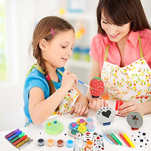 BigOtters Creativity Arts DIY Rock Supplies, 88PCS Rock Painting Kits 2-3 Inches Painting Rock Crafts Mandala Painting Educational Favors for Children Painting Gifts Family Activity Birthday Present