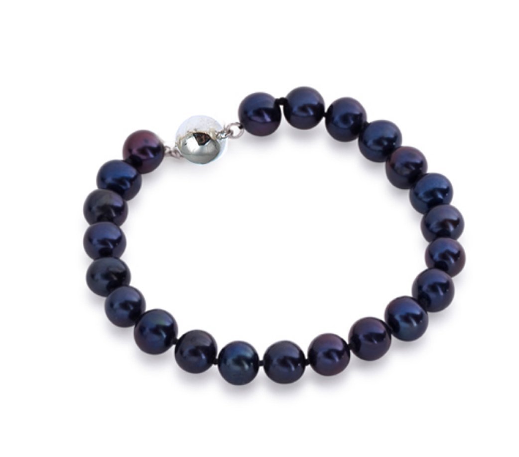 Treasure Bay Stunning 8-9mm Freshwater Pearl Bracelet 19cm Magnetic Clasp Womens Pearl Bracelet (Black)