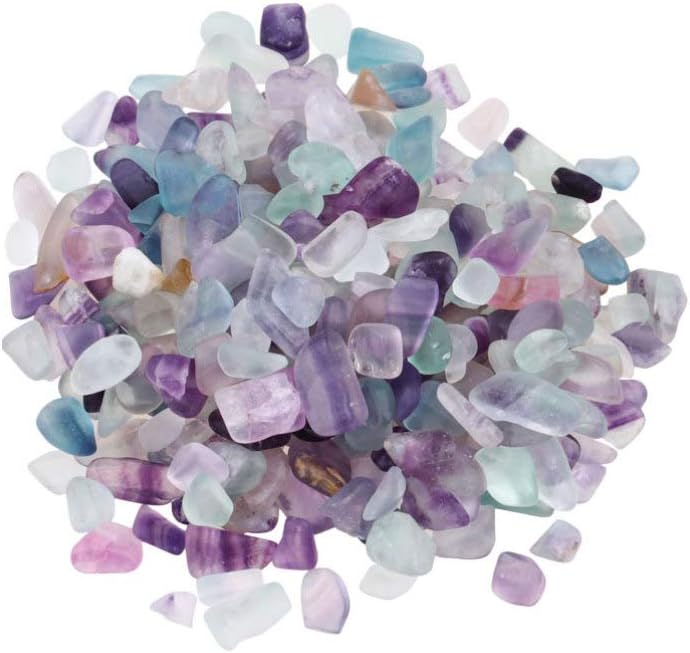 POPETPOP Natural Fluorite Tumbled Chips Stone Crushed Crystal Polished Irregular Shape Healing Quartz Crystal Gemstones for Home Decoration(1 lb