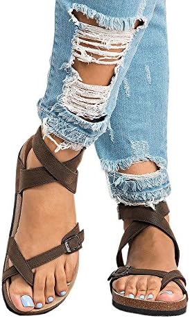Womens Flat Sandals Ankle Strap Buckle Platform Flip Flop Gladiator Thong Summer Shoes