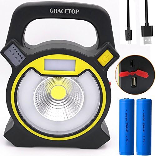 Camping Lantern Flashlight and 6400mAh Rechargeable Batteries, 20W COB Work Light 2LED 1100 Lumens USB Outdoor Security Camping Light Emergency Light