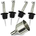 Delove Olive Oil Bottle Pourer Spout Set - Easily Turn Your Bottles into Dispensers for Liquor, Vinegar, Syrup or Oils - (4 Spout-L+Funnel)