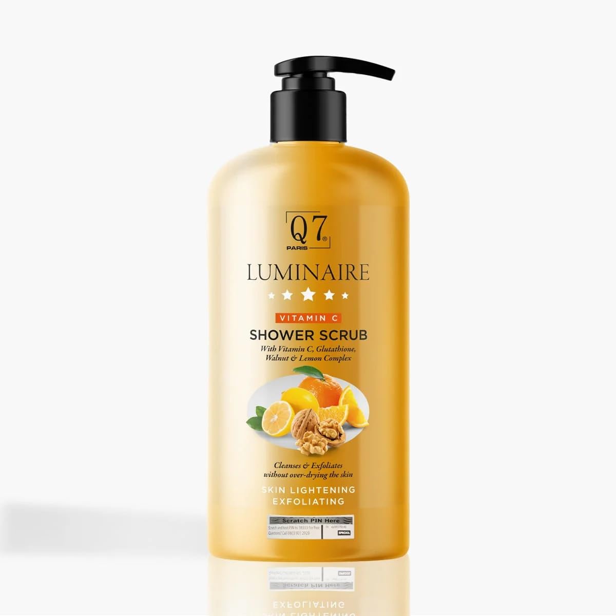 Q7Paris Luminaire Vitamin C Skin Lightening Shower Scrub | Natural Exfoliating Face Scrub-With Glutathione, Walnut & Lemon Complex | Skin Lightening Formula for Dark Spots - 1000ml