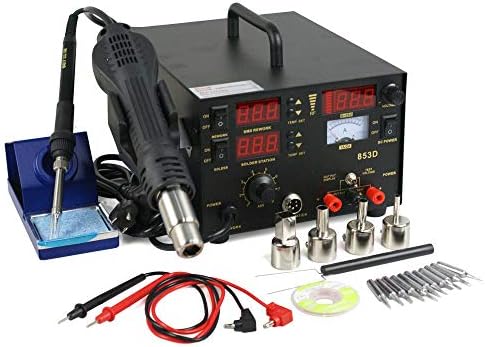 Welder Solder 3 in 1 853D SMD DC Power Supply Hot Air Iron Gun Rework Soldering Station