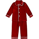 MYGBCPJS Kids Velvet Pajamas Toddler Button-Down Solid Long-Sleeve T-Shirt Top + Pants 2PCS Christmas Outfits Clothes