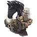 Black Stallion Salt and Pepper Shaker Set with Holder Display Stand Horse Figurine Featuring an Old-fashioned Wagon Wheel on Wood Fence, Horseshoes and Lasso Accents for Rustic Country Western Kitchen Decor Table Centerpieces As Gifts for Cowboys