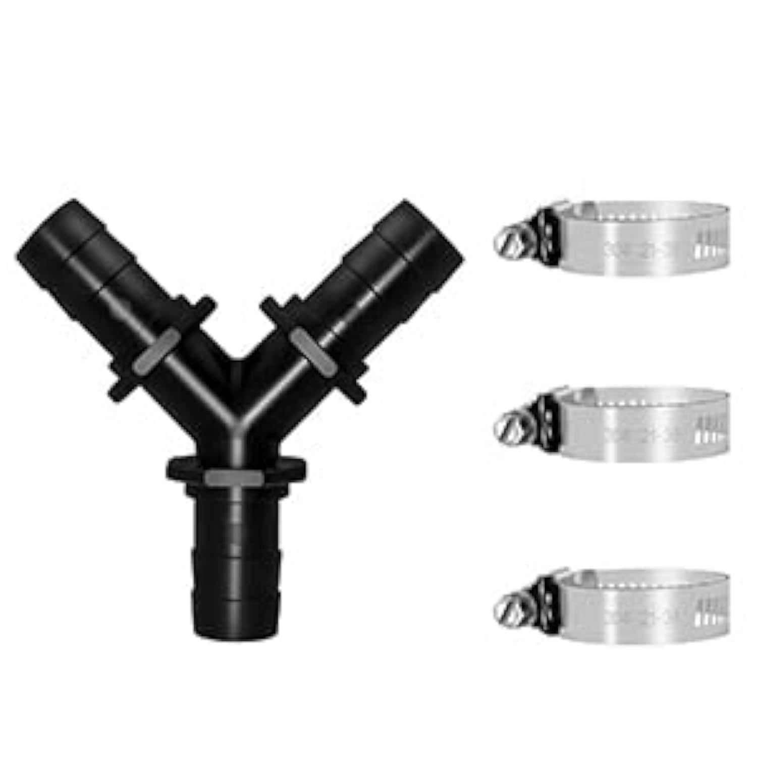 Longrun Pond Hose Adapter 1 Inch Tees Barb Fitting Air Hose Fittings, Garden Hose Quick Connecter for Spillway Waterfall Fountain Tube with 3 Clamps