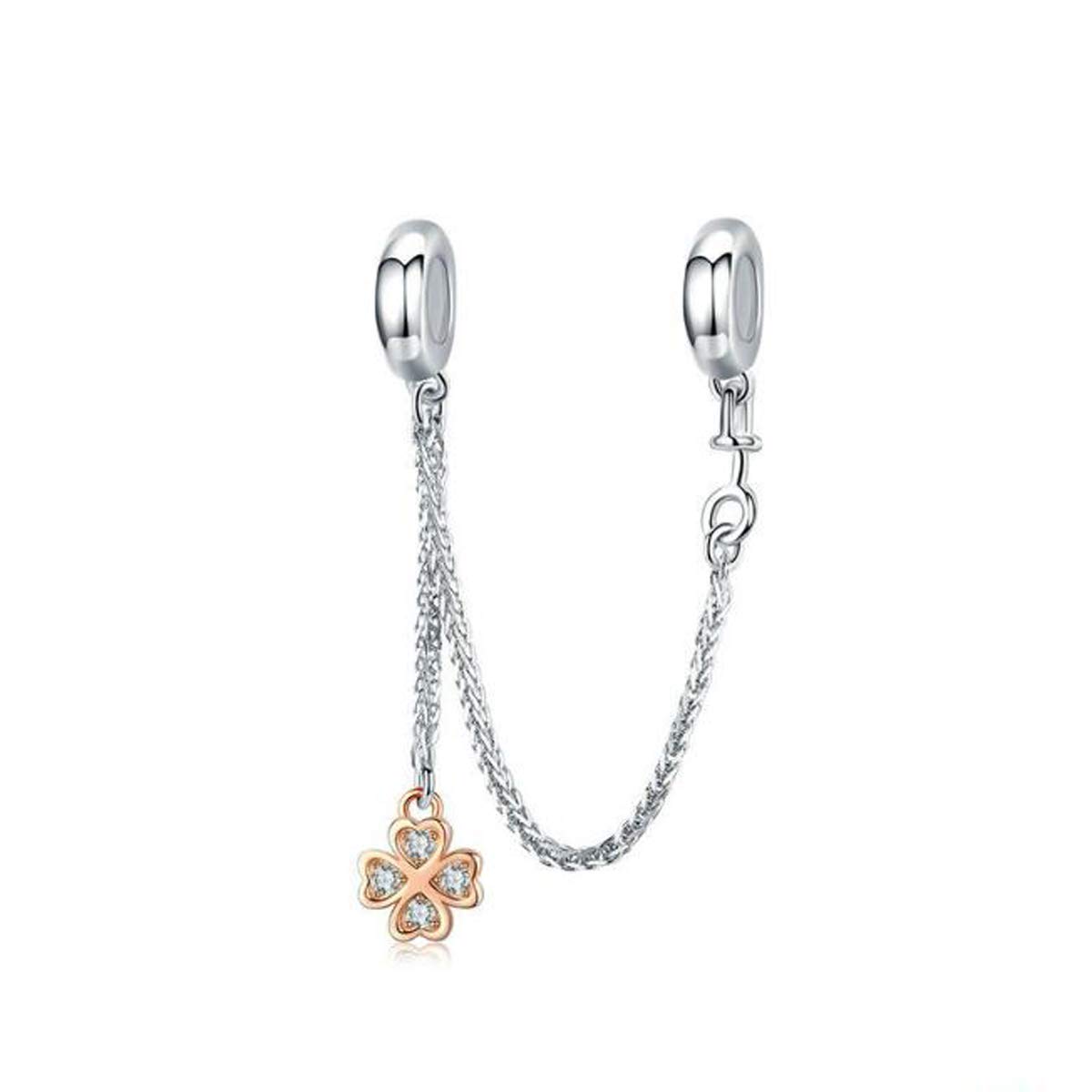 ZiNuo Charm Beads Love Heart Safety Chain 925 Sterling Silver Clip Lock Stopper Beads Safety Chain for Pandora Charm Bracelet DIY Jewelry (Flower)