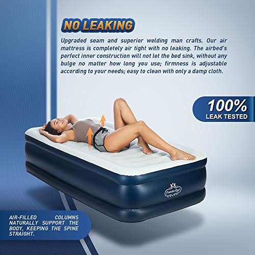 Forbidden Road Air Mattress,Twin and Queen Size Inflatable Double Airbed with Built-in Electric Pump Durable Firm Blow Up Raised Bed with Storage Bag Easy Setup (Twin, 75.2”38.98”18.11”) - Thumbnail 4