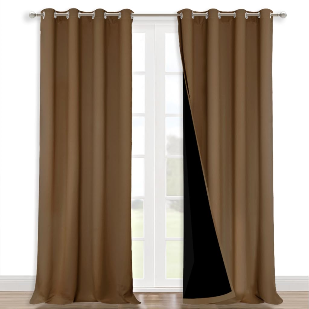 Photo 1 of NICETOWN Full Shading Curtains for Windows, Gold Brown, Pack of 1, 52 inches W x 95 inches L, Super Heavy-Duty Black Lined Blackout Curtains for Bedroom, Privacy Assured Window Treatment