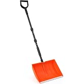 Yocada Snow Shovel 55" Long for Home Garage Driveway Snow Removal | D-Grip Handle Aluminum Strip Large Capacity Orange Shovel for Garden Car Camping Outdoor