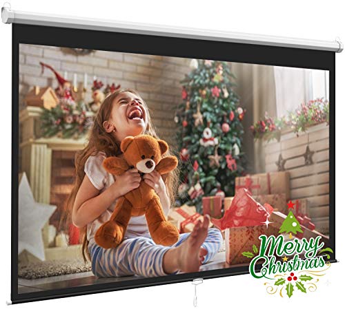 Projector Screen 100 Inch 16:9 - Auto-Locking Portable Projection Screen for 4K 3D 1080P HD - Manual Projector Screen Pull Down for Indoor Outdoor Home Theater Office Movies by PERLESMITH